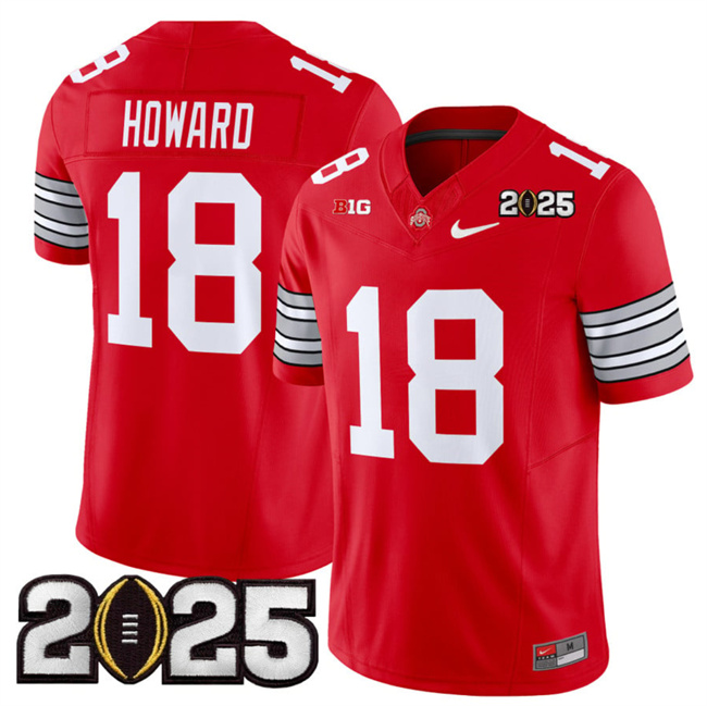 Men Ohio State Buckeyes #18 Will Howard Red 2025 CFP Final Patch F.U.S.E. Vapor Limited Stitched NCAA Jersey->ncaa teams->NCAA Jersey